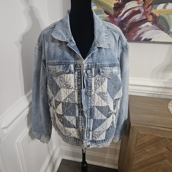 Lucky Brand x Laura Ashley Blue Denim Jacket Patchwork Boho Western Large - Picture 3 of 15